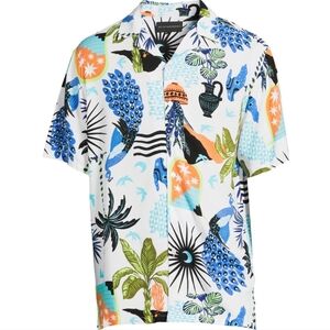 No Boundaries Large Mystic Peacock Palm Tree Hawaiian Print Button Up Shirt